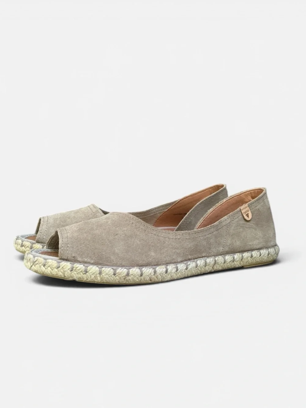 Verbenas Cruz Suede Peep Toe Espadrille Sandal in Stone Handmade in Spain Sz 38